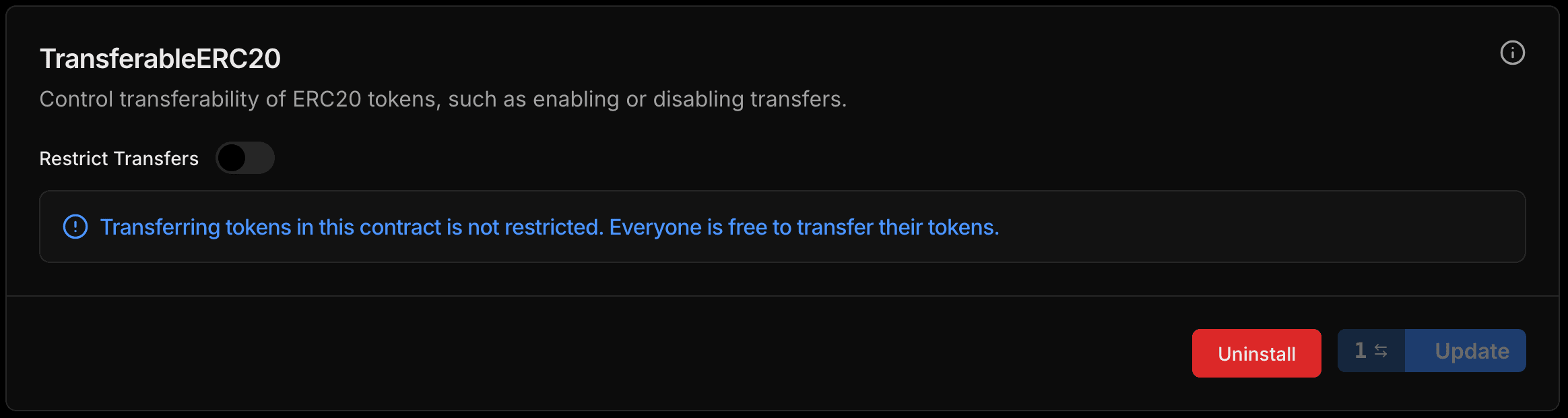 Screenshot of ERC20 Transferable module